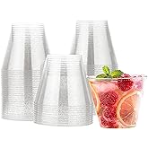 MATANA 30 Silver Glitter Plastic Cups 9oz, Clear Disposable Cocktail, Punch Cups, Wine Tumblers for Christmas, Parties and Weddings