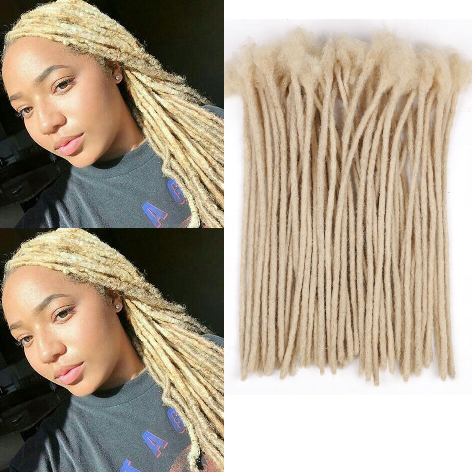 Huarisi 12 Inch 60 Strands Blonde Dreadlock Extensions Human Hair 0.2cm Thin Loc Extensions Real Hair for Women Men #613 Handmade Permanent — image 1