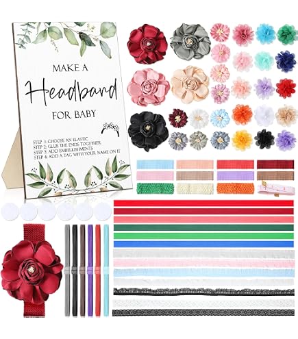 Kit de faixas de cabeça Bowtique Emilee DIY para mais de 15 faixas de cabeça - azul e rosa mini