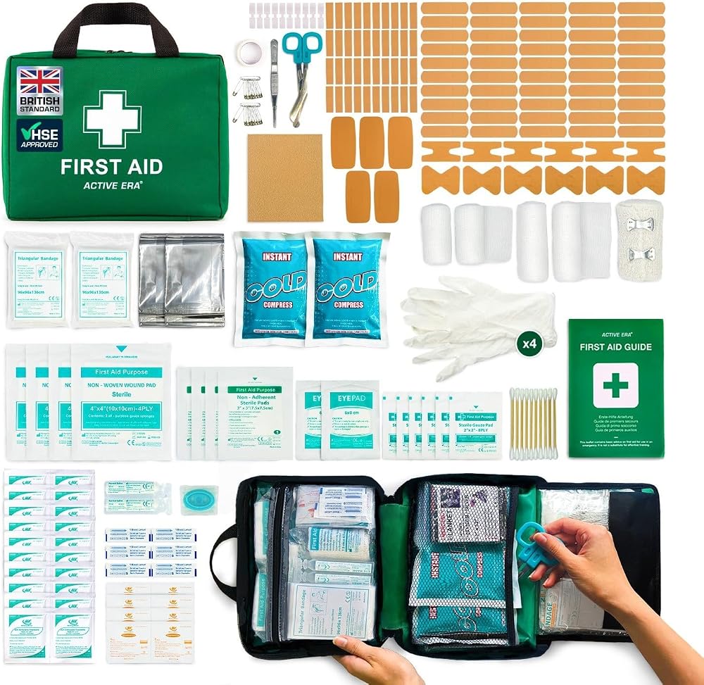 Active Era 220 Piece Premium First Aid Kit Bag with Ice Packs & Emergency