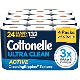 Cottonelle Ultra Clean Toilet Paper, 24 Family Mega Rolls=132 Regular Rolls