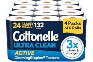 Cottonelle Ultra Clean Toilet Paper, 24 Family Mega Rolls=132 Regular Rolls