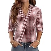 LOMON 3/4 Length Sleeve Womens Tops Dressy V Neck Collared Shirts Trendy Business Casual Work Blouses Vacation Outfits 2026