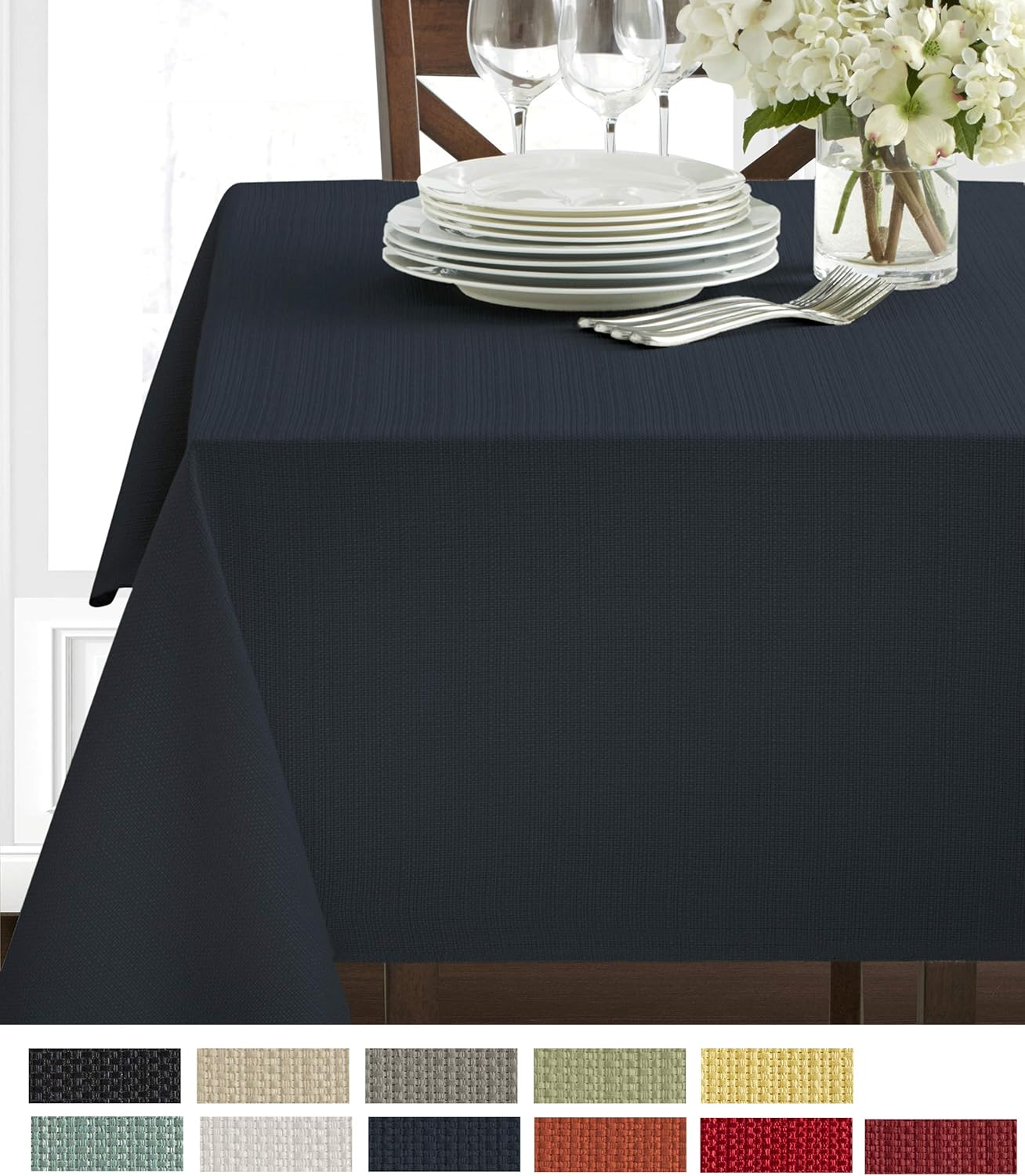 Benson Mills Textured Fabric Tablecloth (60 X 104, Flax): Home & Kitchen