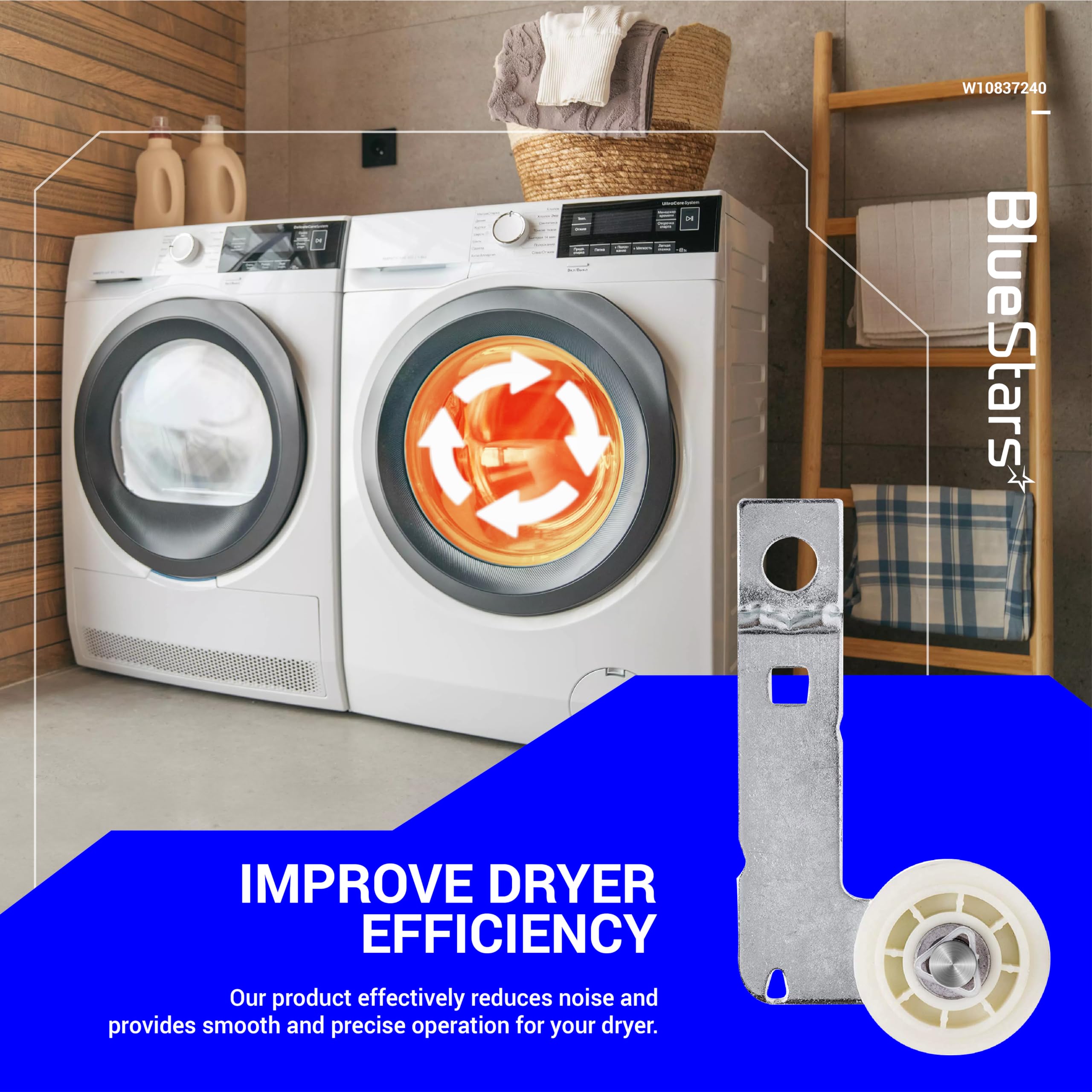 BlueStars W10837240 Dryer Idler Pulley With Bracket - Compatible with Whirlpool Kenmore Dryer - Replaces W10118756 W10547290 PS11726337 3387372 3388674 W10118754