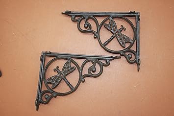 Amazon Com Farmhouse Kitchen Open Shelving Dragonfly Design Wall Shelf Brackets Cast Iron 8 7 8 Set Of 2 Home Improvement