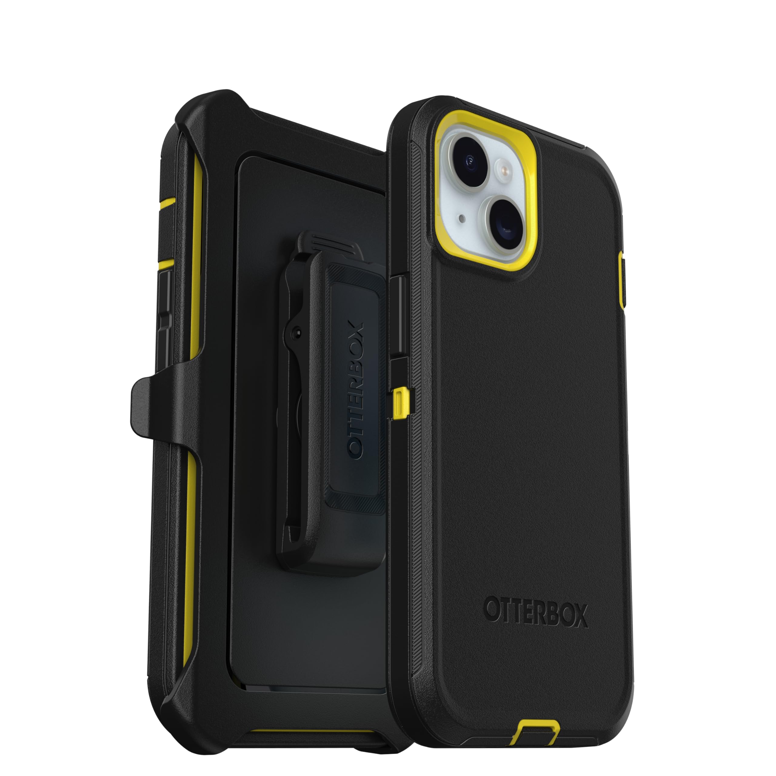 Photo 1 of OtterBox iPhone 15, iPhone 14, & iPhone 13 (Only) - Defender Series Screenless Case - Night (Black & Yellow) - Rugged & Durable - with Port Protection - Holster Clip Includes