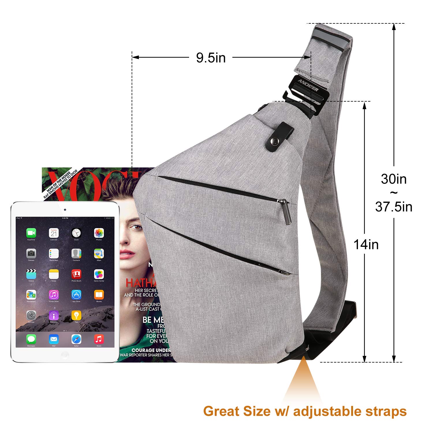 ANCHEER Canvas Sling Chest Bag, Small Unisex Vintage Messenger Crossbody Backpack for Traveling School Dating Shopping & Outdoor Activities (Sling Chest Bag_Gray)