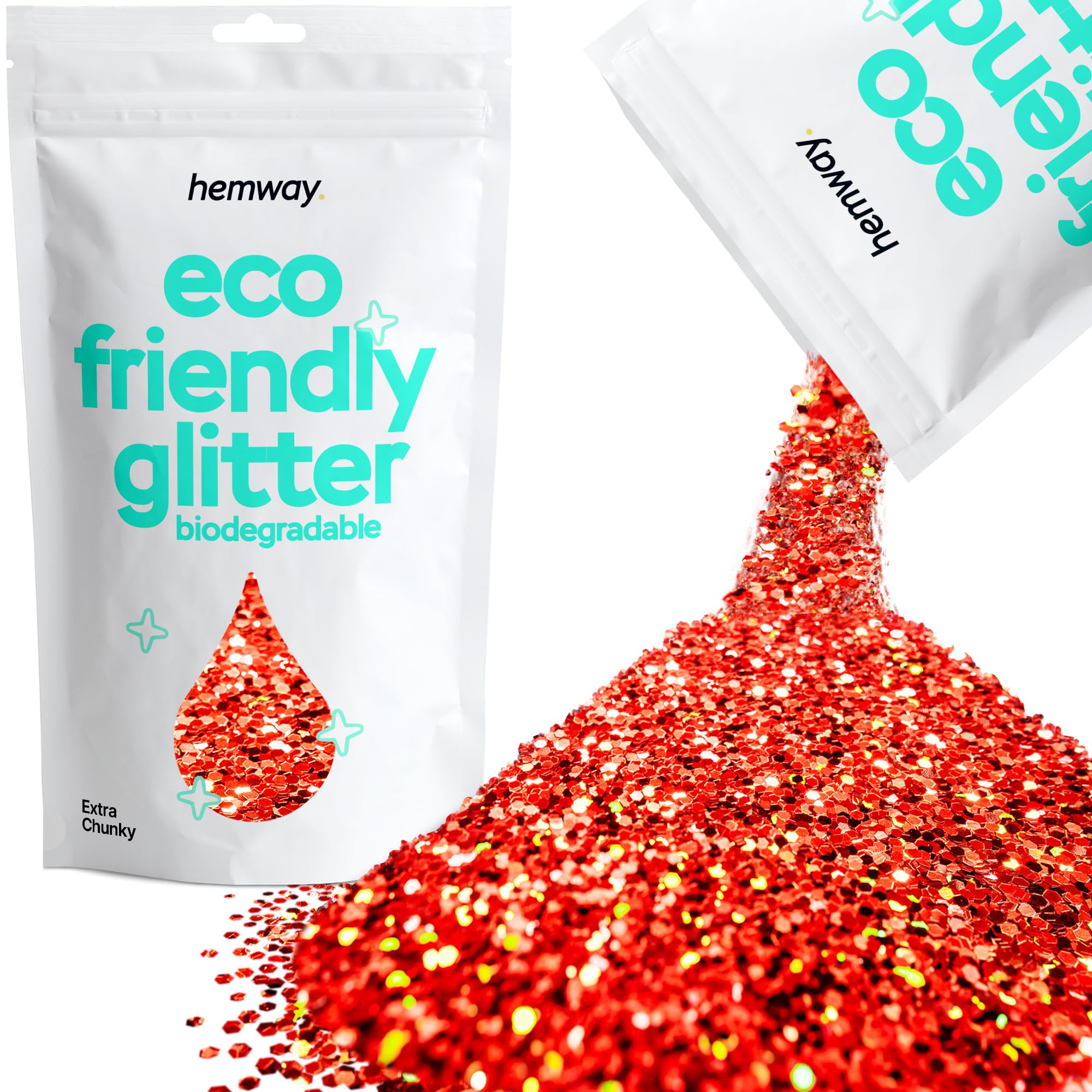 Eco Friendly Biodegradable Glitter | Red Holographic - Extra Chunky 100g, Plant Based, Biodegradable Glitter for Craft, Face, Hair, Nail, Body and Festival - Hemway