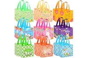 DECHISY 18Pack Easter Egg Hunt Bags, 8.3×7.9×6 inch Large Easter Bags with Handles,Bunny&Chick Egg Hunt Baskets for Kids, Adults, Party Supplies and Holiday Decor(9 Unique Patterns)