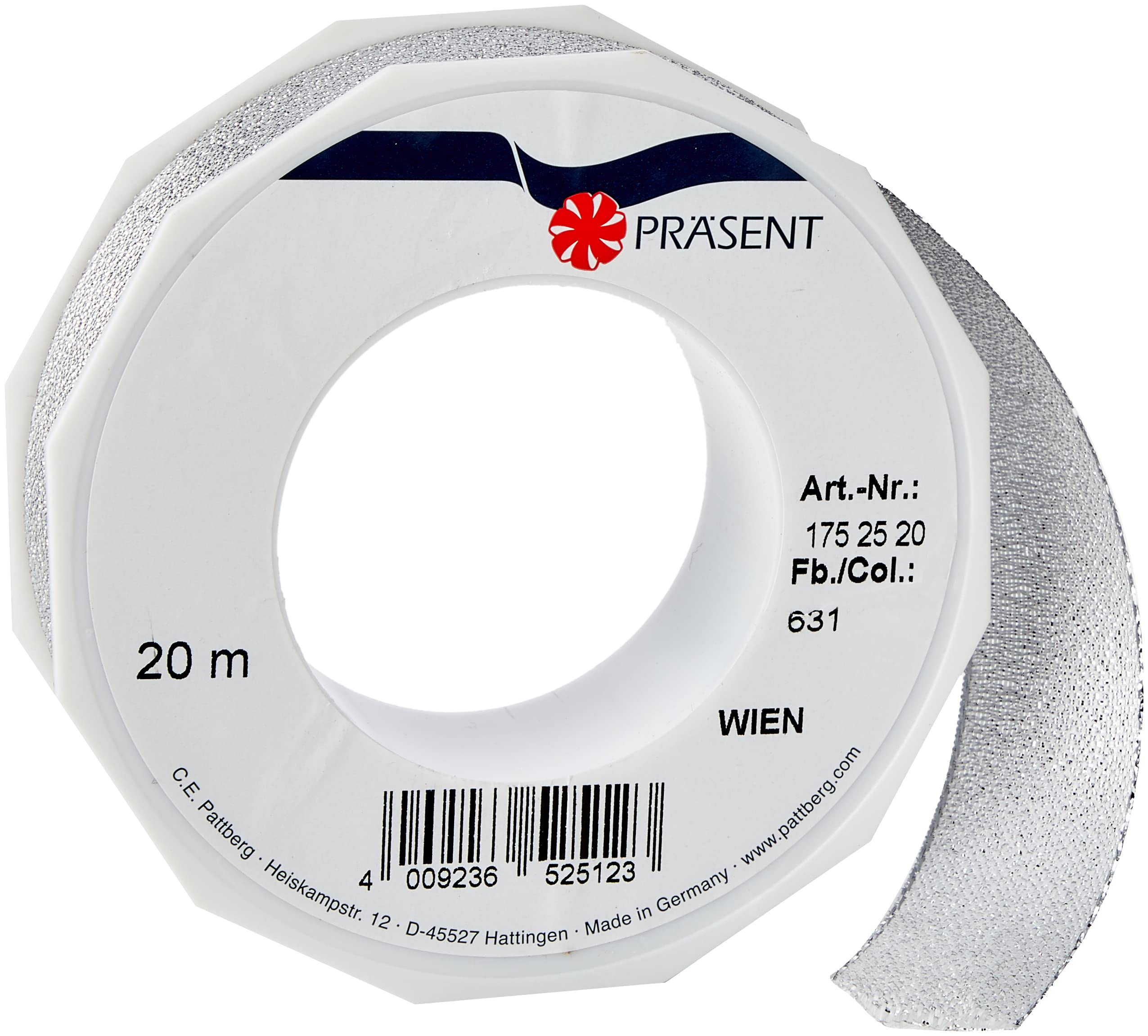 C.E. Pattberg WIEN Gift Ribbon in Silver, 22 yards of Metallic Mesh Ribbon for Gift Wrapping, 1 inch width, Accessories for Decoration & Handicrafts, Ribbon for Presents, for every occasion