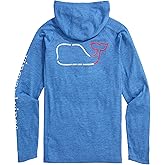 vineyard vines boys Boys' On-the-go Whale Outline Long-sleeve Harbor Performance Hoodie Tee