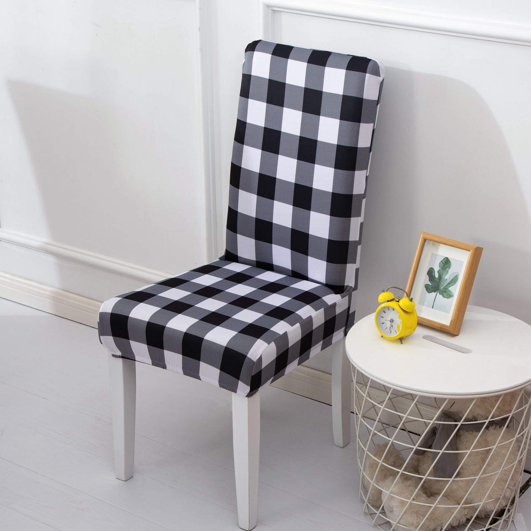 Namvo Set of 6 Stretch Removable Short Dining Chair Protector Cover Washable Seat Slipcover for Kitchen, Hotel, Dining Room, Ceremony, Banquet Wedding Party(Black and White)