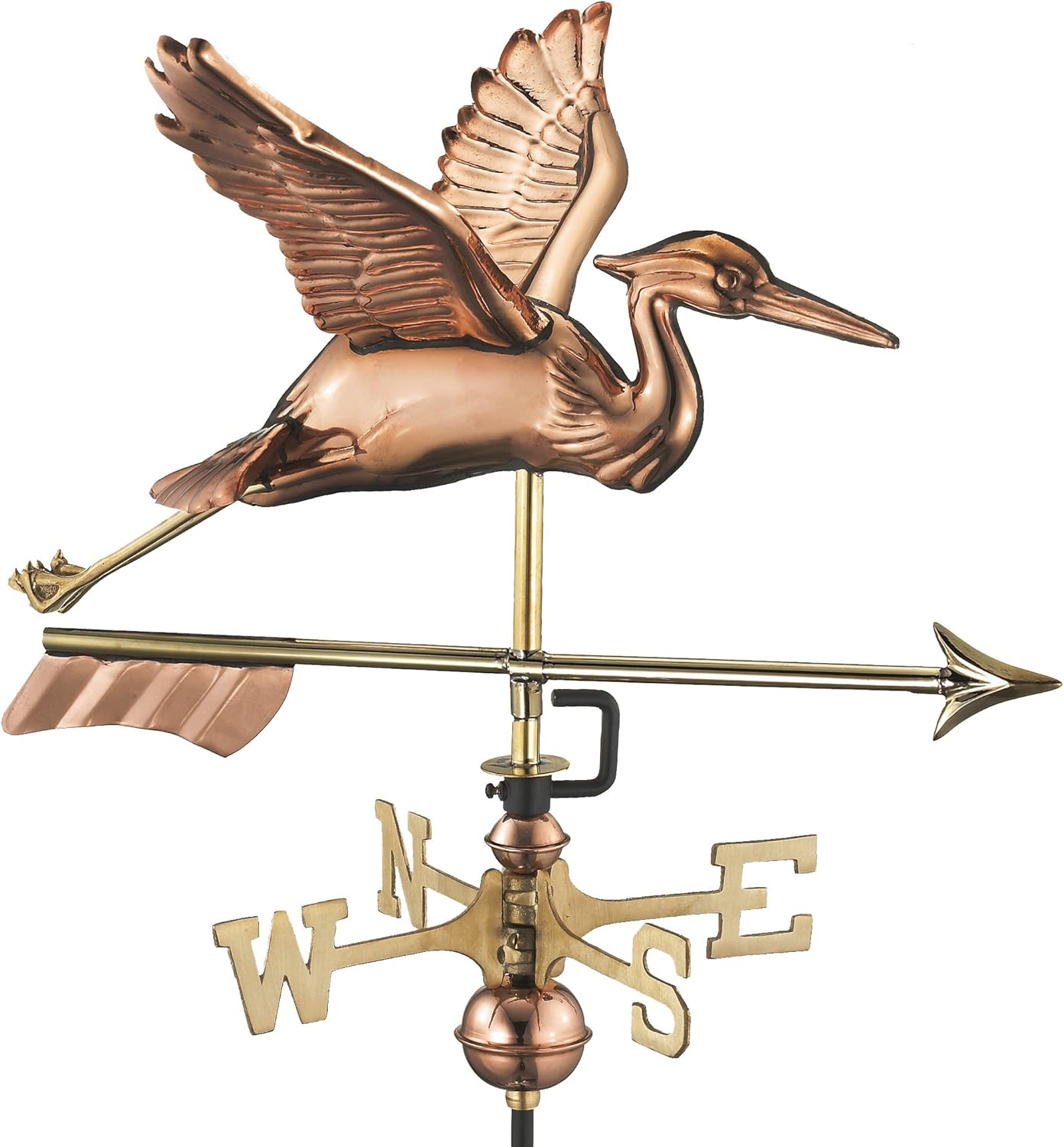 Weathervanes - Good Directions Blue Heron with Arrow Cottage Weathervane - Pure Copper with Roof Mount