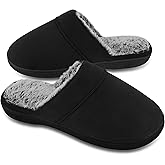 DL Men's Memory Foam Slippers with Fuzzy Plush Lining, Slip on House Slippers with Indoor Outdoor Anti-Skid Rubber Sole