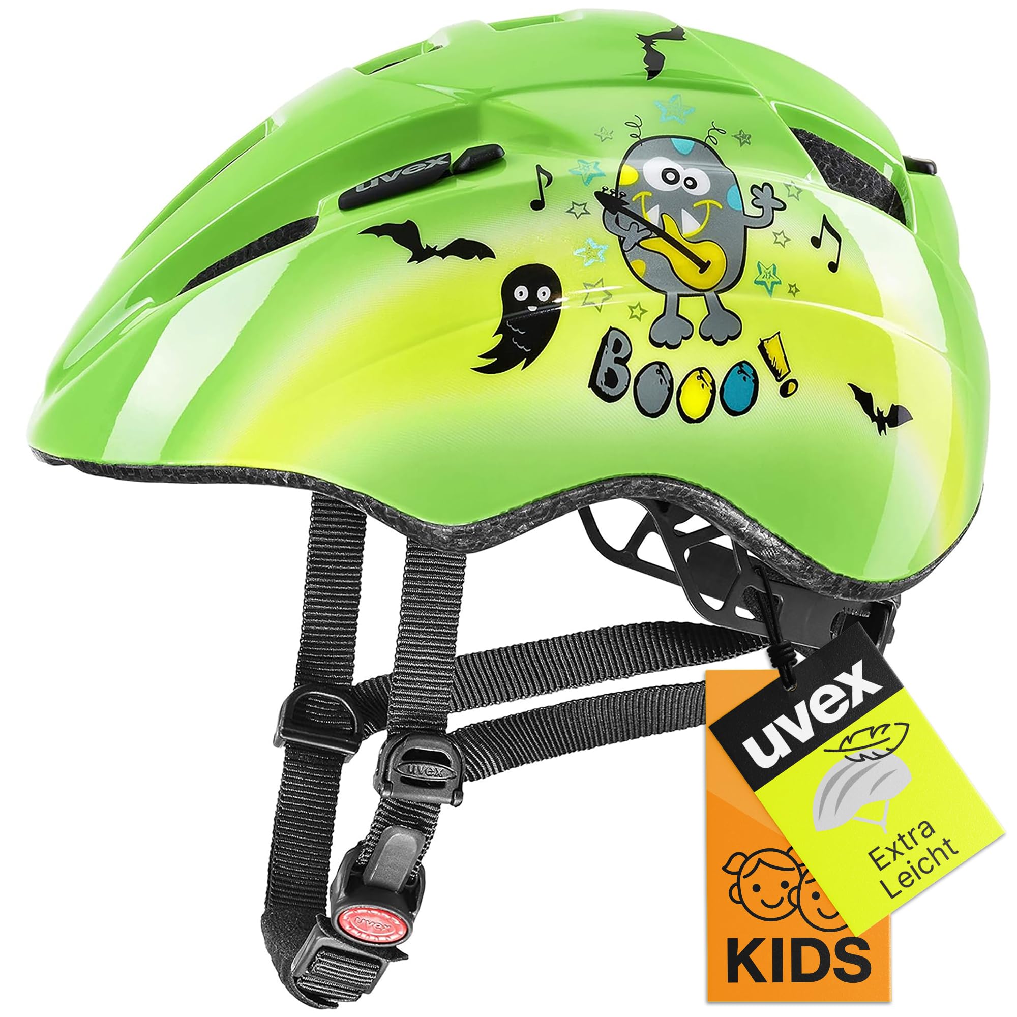 uvex Kid 2 - Lightweight Kids Bike Helmet for Children - Individual Fit - Upgradeable with an LED Light - Green - 46-52 cm