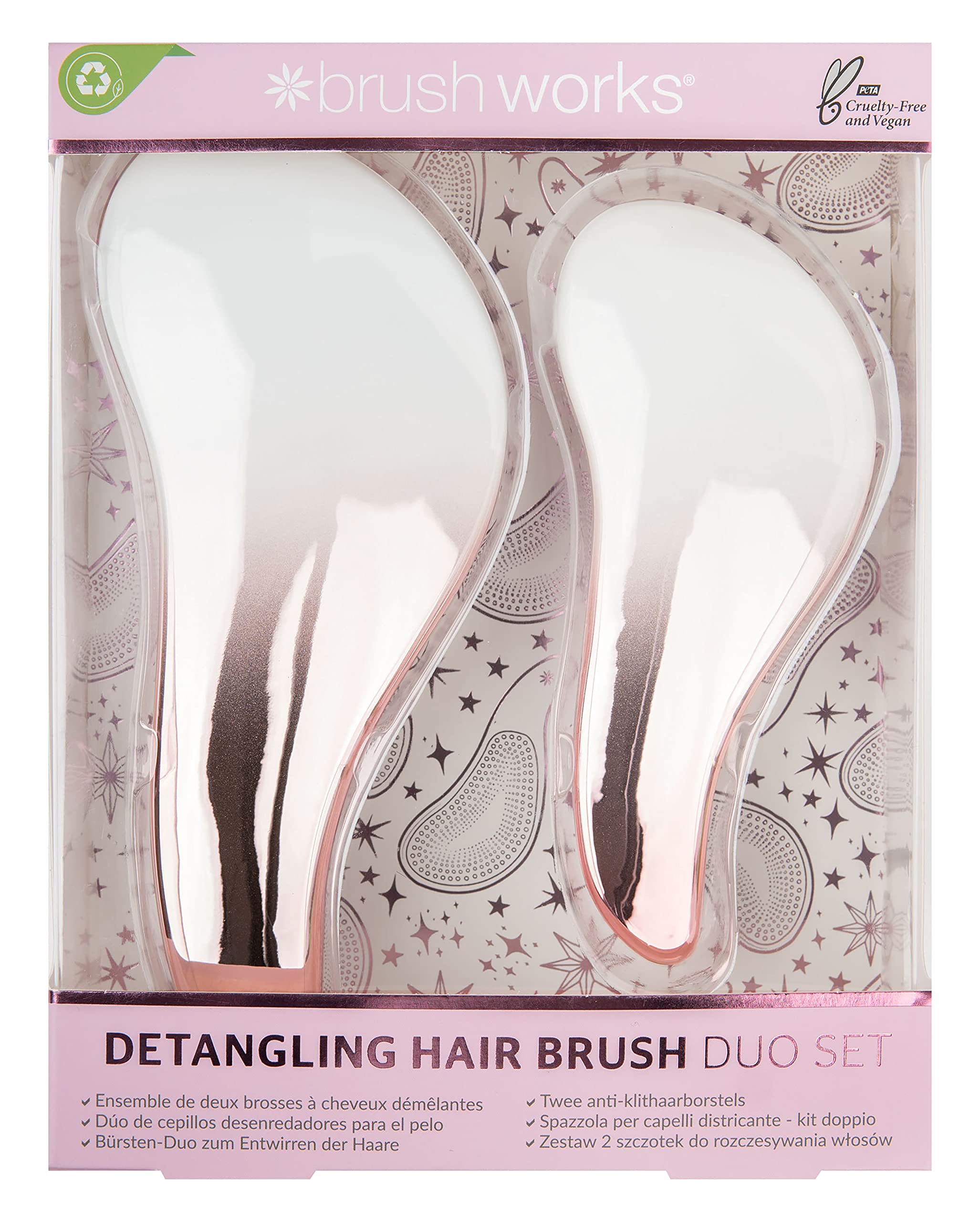 Brushworks Detangling Hair Brush Duo Set One Size,Pink