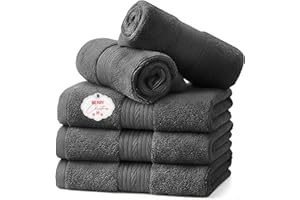 Ample Decor Washcloths Pack of 5 12 X 12 Inch, 600 GSM 100% Cotton Soft Absorbent, Premium Quality Durable Ideal for Bathroom, Pool, Hotel, Spa - Grey