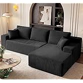GRUSIGN Cloud Sectional Boneless Couches for Living Room, Modular L Shaped Couch with Deep Seat Oversized Right Facing Chaise, Memory Foam Compressed Spineless 3 Seater Sofa for Apartment, Black