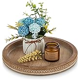 Hanobe Round Wooden Tray Decor: Decorative Candle Plate Holder Tray for Coffee Table - Rustic Farmhouse Table Centerpiece for Home Living Room Kitchen Counter(Brown)