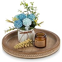 Hanobe Decorative Tray Round Decor: Beaded Coffee Table Trays Vintage Circle Rustic Wooden Farmhouse Kitchen Counter Centerpi