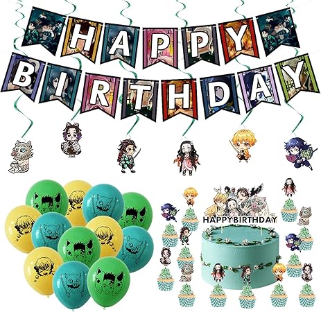 Amazon Crzpai鬼滅の刃 誕生日 飾り付けセットきめつのやいば 風船 バルーン Happy Birthday 飾り キャラクター アニメ 風船 バースデー装飾 パーティーデコレーション A 風船 バルーン おもちゃ