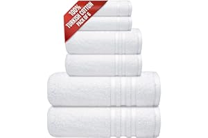Infinitee Xclusives 6 Piece Premium Towel Set, 2 Bath Towels, 2 Hand Towels, and 2 Wash Cloths, 100% Ring Spun Turkish Cotton Highly Absorbent Towels for Bathroom, Gym, Hotel, and Spa (Bright White)