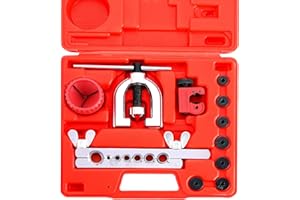DASBET 11PCS Flaring Tool Kit – 45° Single & Double Brake Line Flaring Tool Kit with 7 Adapters, Flare Tubing Flare Tool with
