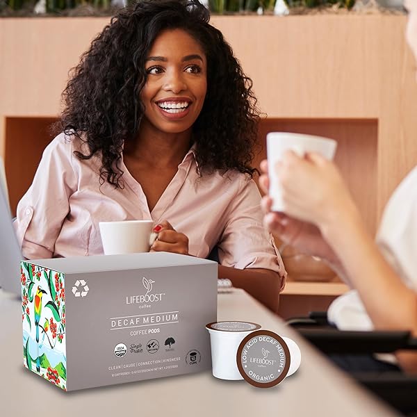LIFEBOOST ORGANIC DECAF COFFEE K CUPS – LOW ACID SINGLE ORIGIN NON-GMO MOLD FREE DECAF COFFEE PODS COMPATIBLE WITH KEURIG & KEURIG 2 – THIRD PARTY TESTED FOR MYCOTOXINS AND PESTICIDES – 10 COUNT