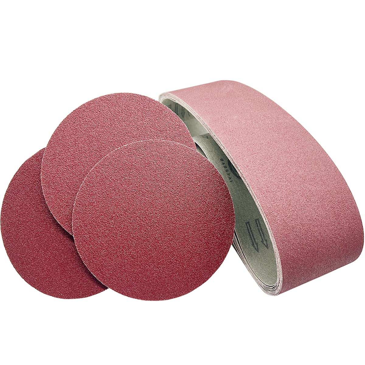 FEIHU Sanding belts and discs. Sanding belts 100x915 mm each 2x80/120/150/240/400, PSA Ø150 mm discs each 2x60/80/120/180/240/320 for disc sanders,rust removal, sharpening, wood finishing(set of 22)