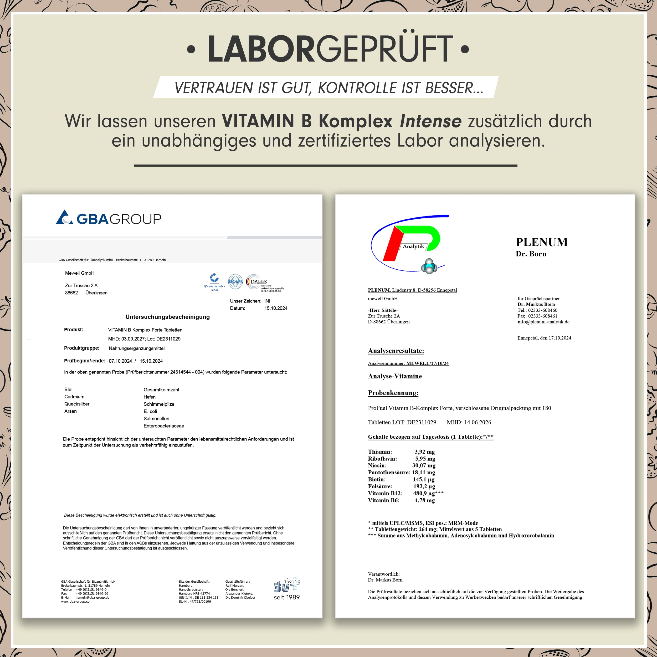 Vitamin B Komplex hochdosiert - 180 Tabletten - alle 8 B-Vitamine (B1, B2, B3, B5, B6, B7, B9, B12) + Co-Faktoren Cholin & Myo-Inositol - laborgeprüft mit Zertifikat - vegan - Vorrat für 6 Monate 6