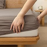 BESTOUCH Fitted Sheet Only 100% Washed Cotton Linen Feel Easily Fits Deep Pockets up to 17 inch Solid Pine Bark Brown Queen