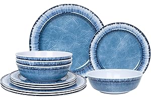 AELS Melamine Dinnerware Set Dinner Dishes Set for Indoor and Outdoor Use, Dishwasher Safe, Lightweight Unbreakable, Navy Blu