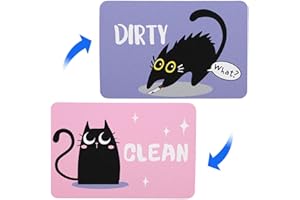 2pcs Pet Cat Dishwasher Clean Dirty Signs, Funny Square Double-Sided Pet Dishwasher Clean Dirty Flip Magnet Signs Accessories