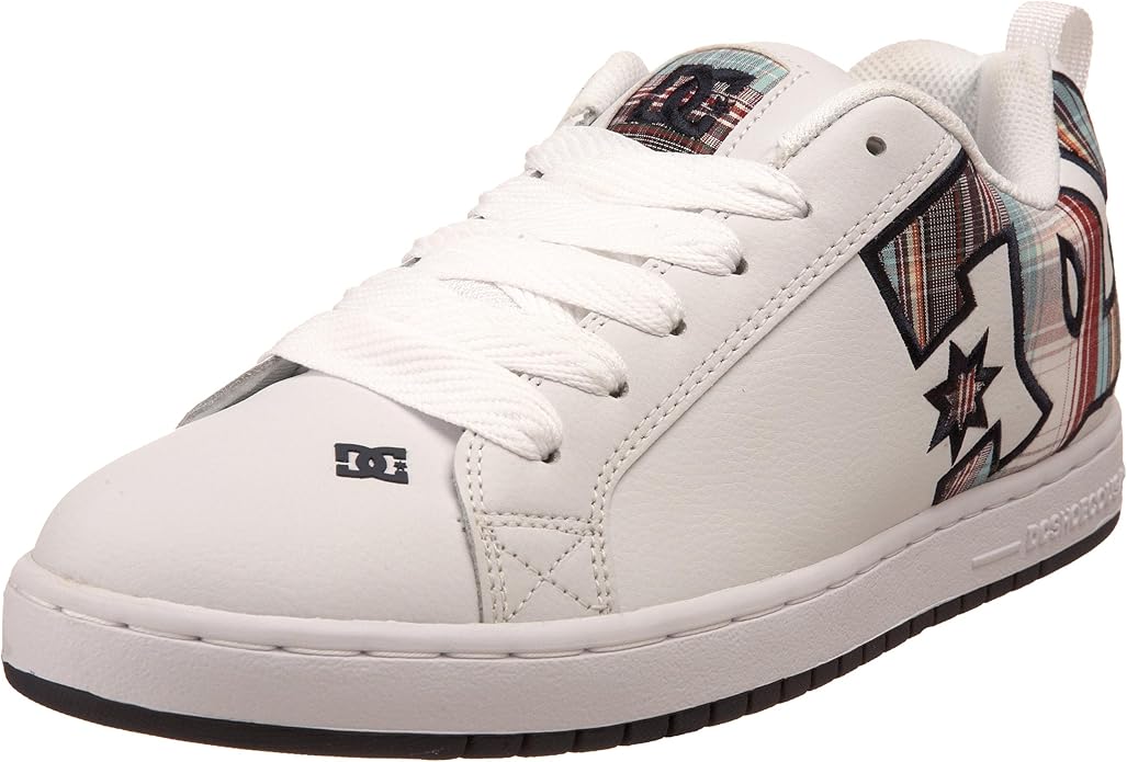 DC Men's Court Graffik SE Skate Shoe,White/Red Plaid,3 M US