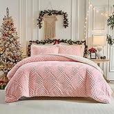 Blush Pink Fluffy Sherpa Twin Size Blanket, Fuzzy Cozy Soft Faux Fur Bed Blanket with Pillowcases, Shaggy Velvet Thick Warm Plush Bedding for Winter (Blush, 68x88 inches + 2 Pillowcases)