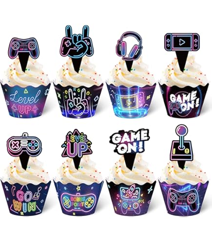 Kawailay 24 Stück Video-Spiel Cupcake-Topper – Controller-Motiv, Aus Karton, Für Gaming-Party & Kindergeburtstag