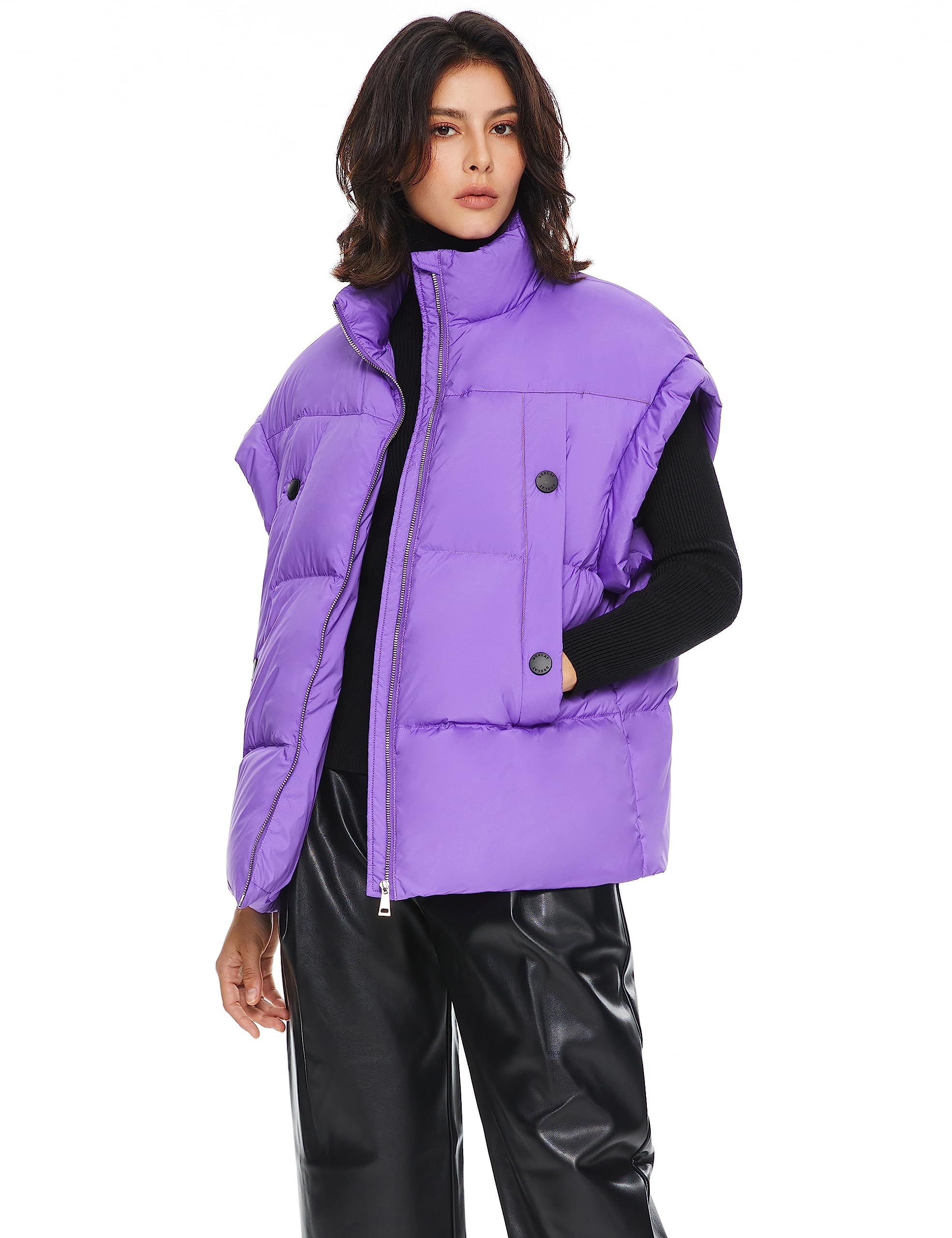 Orolay Women's Puffer Down Vest Oversized Warm Sleeveless Jacket Fashion Quilted Outerwear Gilet with Stand Collar
