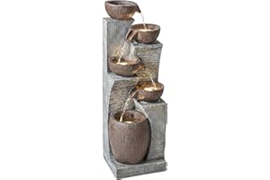 Outsunny Outdoor Cascading Rock Water Fountain, 5-Tier Waterfall Feature with LED Lights and Adjustable Flow, Garden Fountain