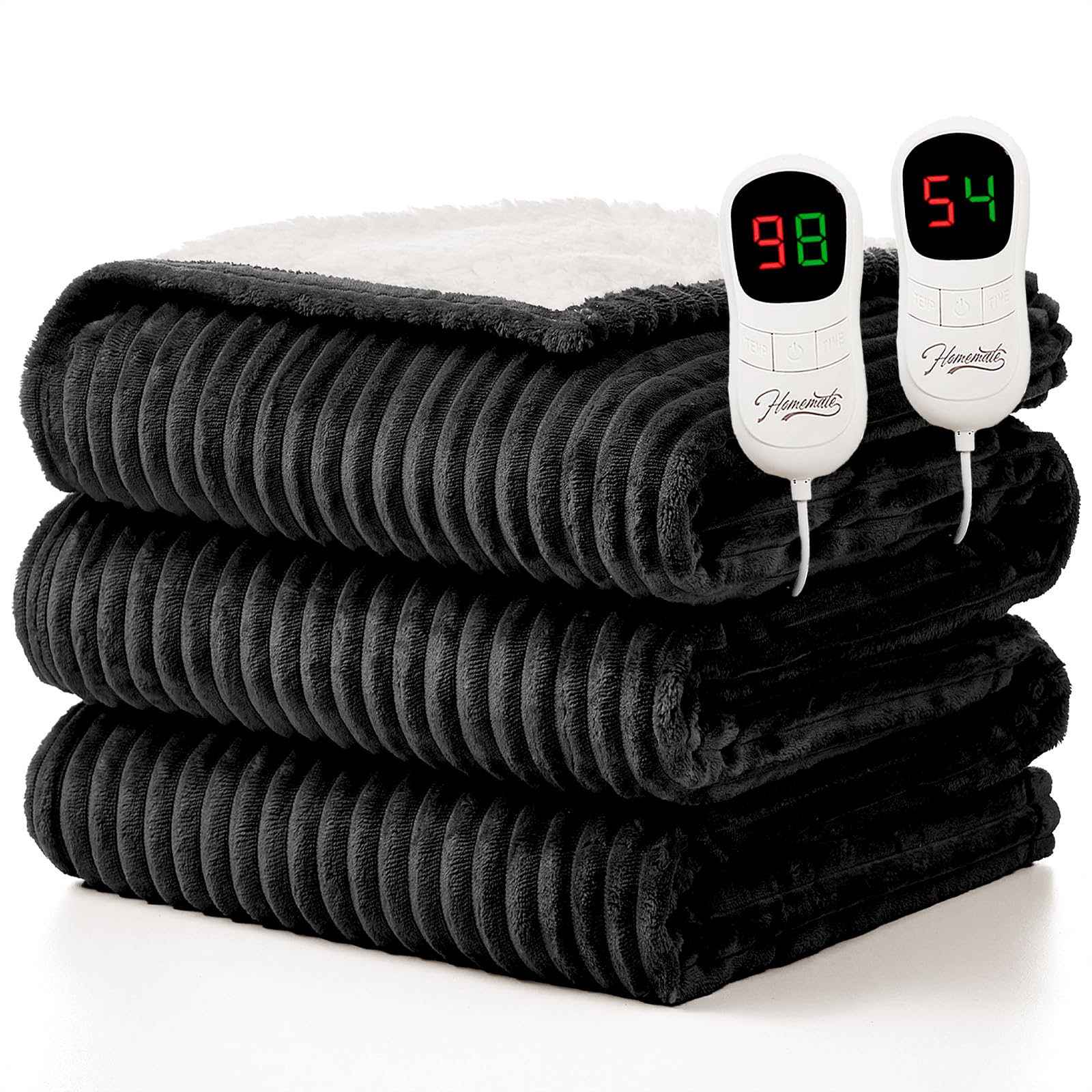 Photo 1 of Homemate Electric Heated Blanket Queen Size - 84"x90" Heating Blanket Queen Size Dual Control 1/2/4/6/8 Hours Auto-Off 10 Heat Level Over-Heat Protection Soft Flannel Sherpa ETL Certification