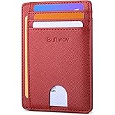 Buffway Slim Minimalist Front Pocket RFID Blocking Leather Wallets for Men and Women - Cross Red