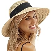 Beach Sun Straw Hats for Women, UPF 50+ UV Sun Protection Wide Brim Summer Straw Hat Foldable Packable Roll up Cap