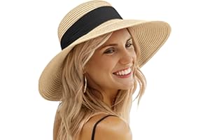 TAVALEU Sun Beach Hats for Women,Wide Brim Straw Hats Womens with Chin Strap, Foldable Woven Sun Hat UV Protection