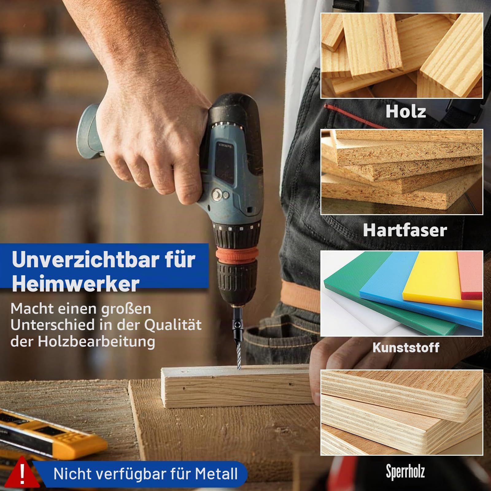 shengbenhao Senkbohrer Holz, 11 tlg Senker Bohrer Set für Holzbearbeitung, #5, #6, #8, #10, #12, Verstellbares Senkbohrer-Set mit 1/4"-Sechskantschaft mit Aufbewahrungsbox 5