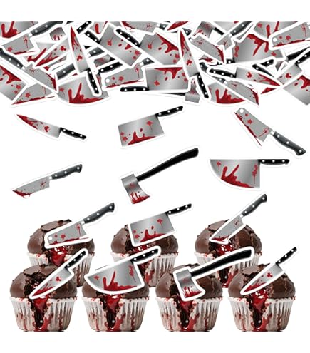 24 Toppers Cupcakes Halloween - Couteaux Ensanglantés Pailletés, Décoration De Fête Effrayante