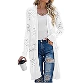 GRECERELLE Womens Lightweight Longer Length Cardigan Long Sleeve Casual Crochet Open-Front Sweater with Pockets