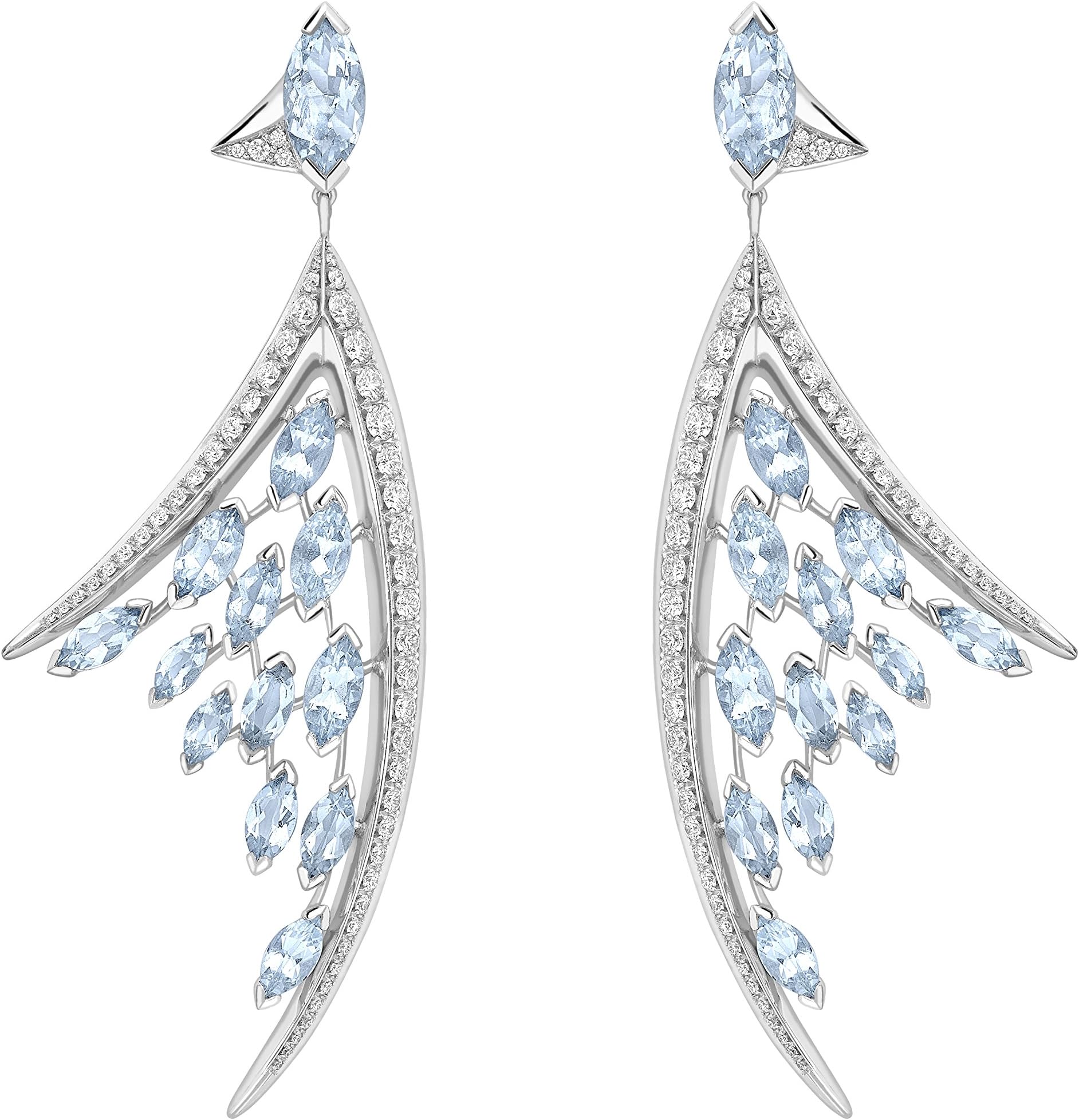 Shaun Leane Women's Clear Asscher Diamond and Light Blue Marquise Aquamarines 18 ct White Gold Aerial Large Earrings