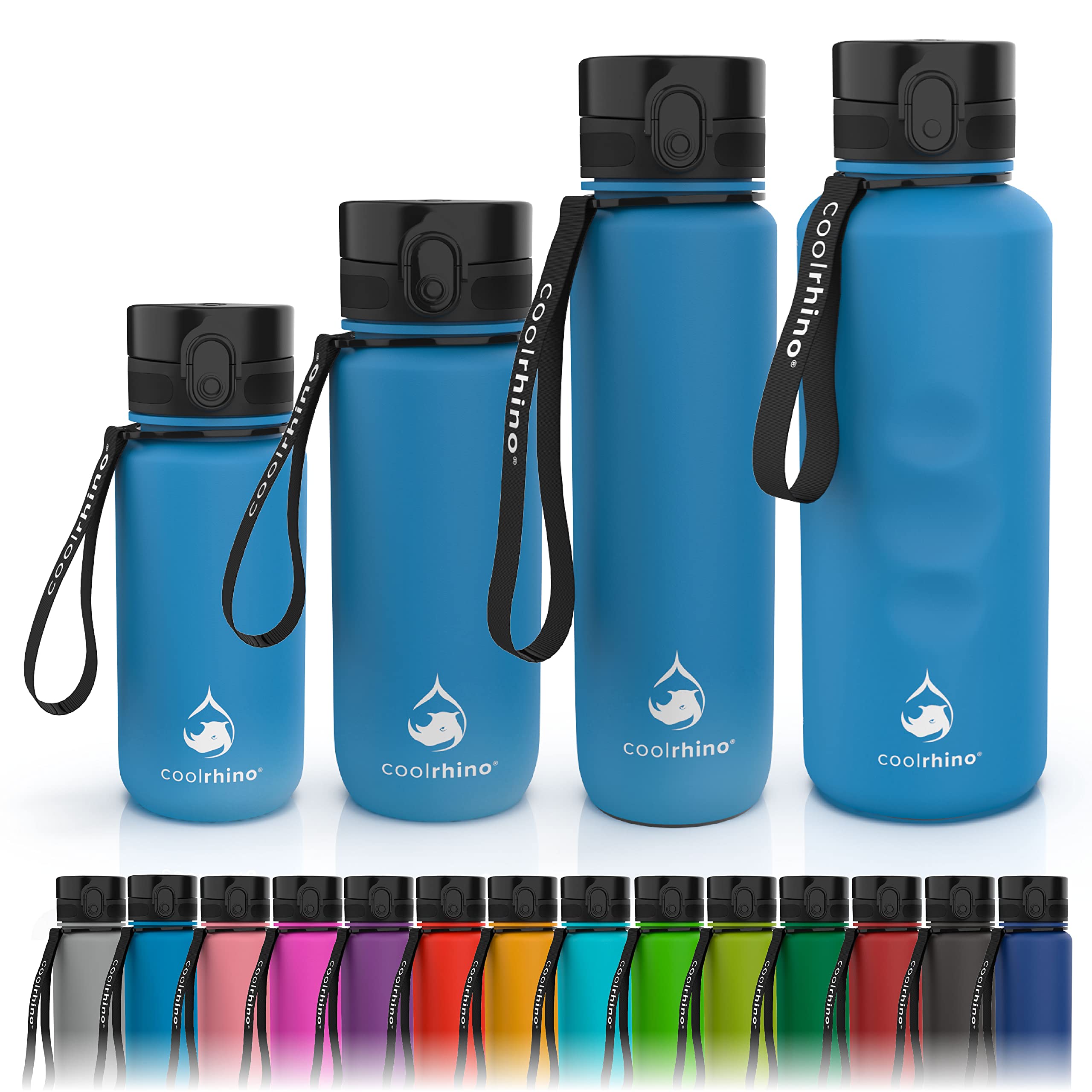 coolrhino Water Bottle 350 ml for Sports, Children, School, Fitness & Outdoor - Water Bottle Leak-proof and BPA - Bottle for Carbonated Acid (Rhino Blue, 350 ml)