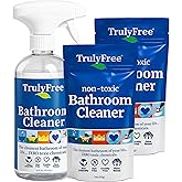 Truly Free All Natural Non-Toxic Bathroom Cleaner Spray, Organic Bath & Tile Cleaning Solution for Toilet, Sink, Tub & Shower, Refillable 2-Pack with 16oz Bottle + 2 Refill Pouches