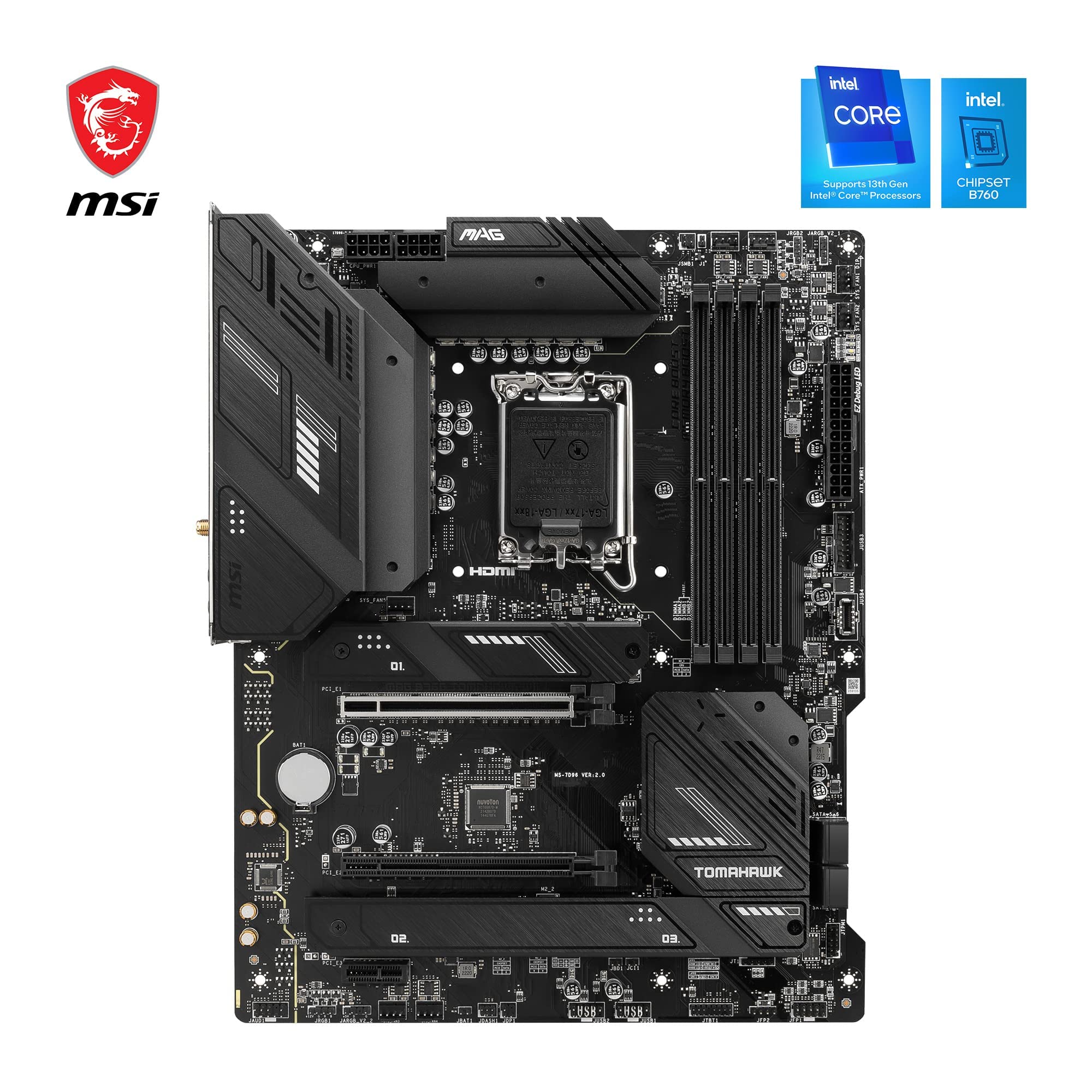 Msi Mag B760 Tomahawk Wifi Motherboard Showing Vrm Heatsinks And Expansion Slots